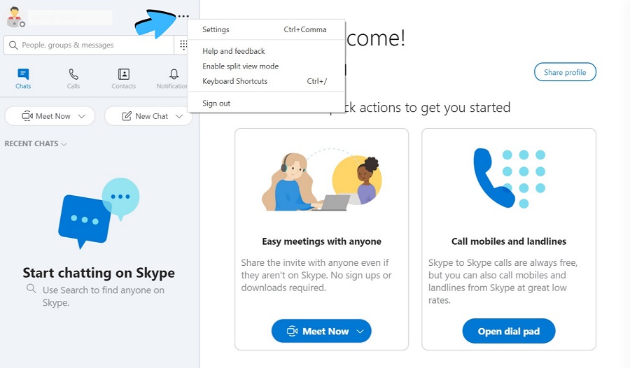 Skype three dot menu